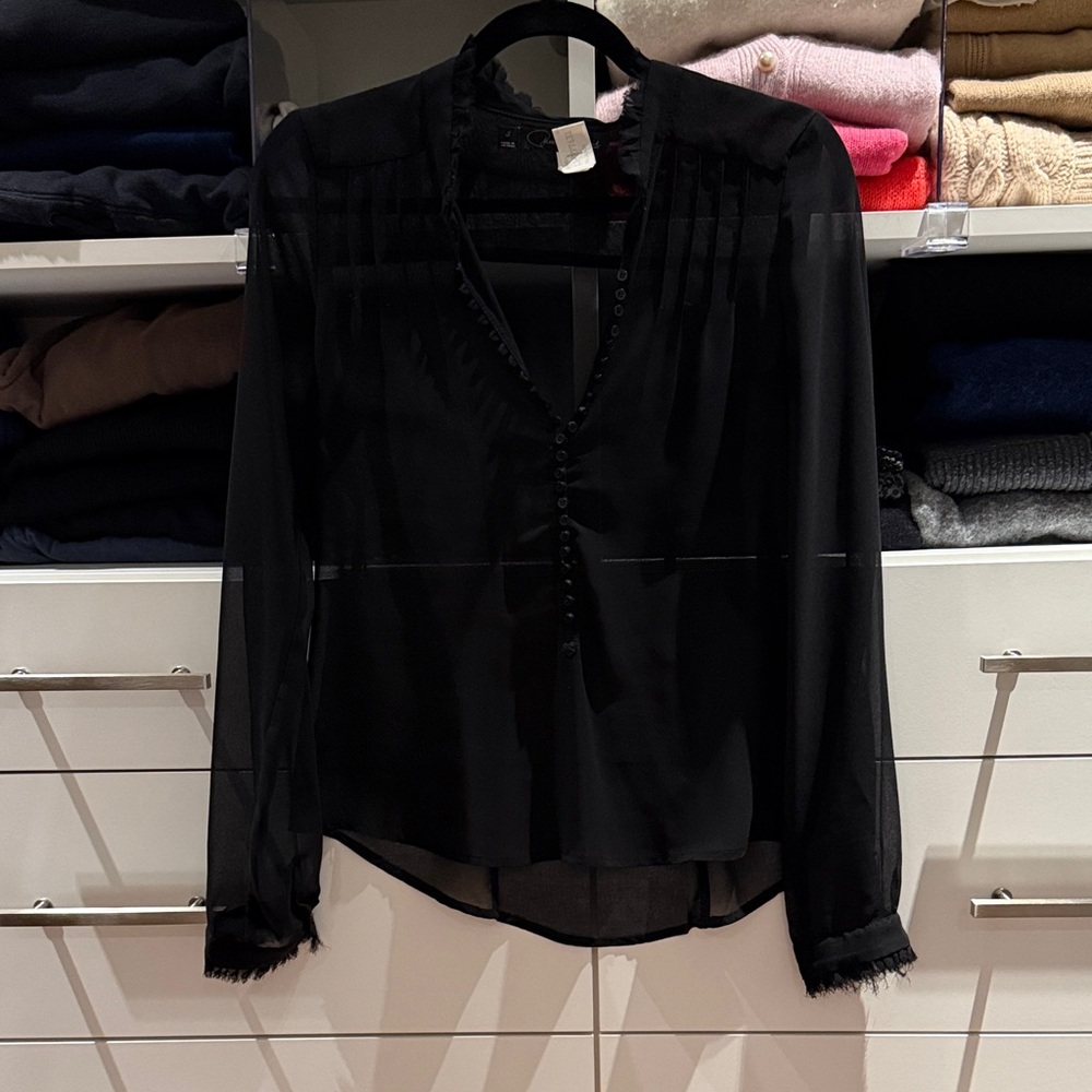 Black Sheer Button-Front Women's Blouse